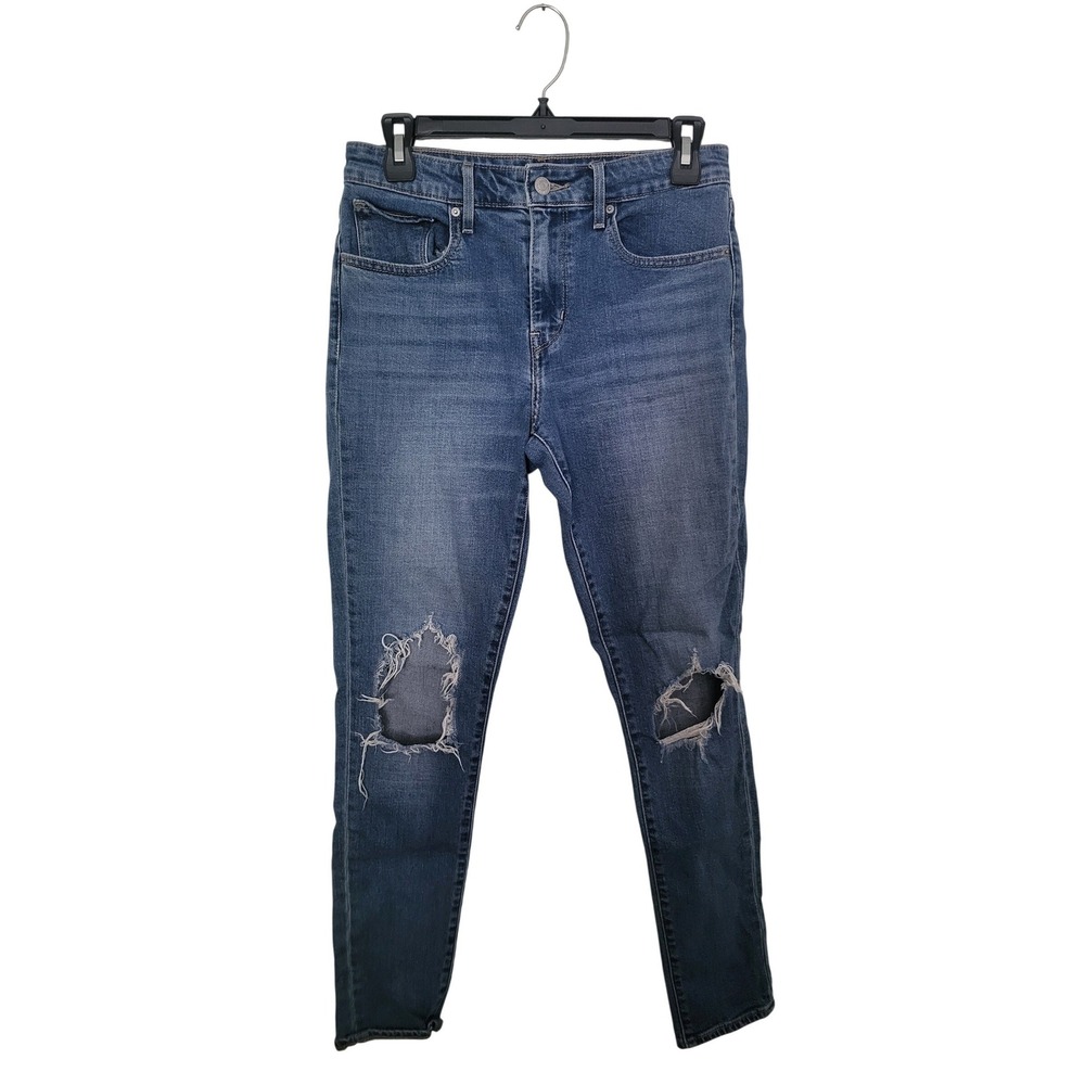 Levi Strauss 721 Jeans Women 28 Blue High Rise Skinny Ripped Knee Distressed